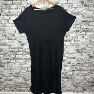 EUC Nemidor Black Midi Sheath Dress Crew Neck Short Sleeve Size 26